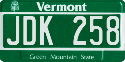 VT license plate JDK258