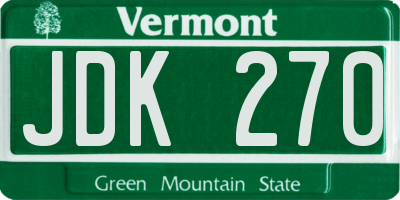 VT license plate JDK270