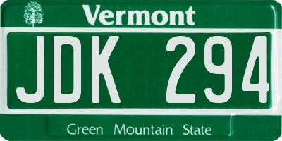 VT license plate JDK294