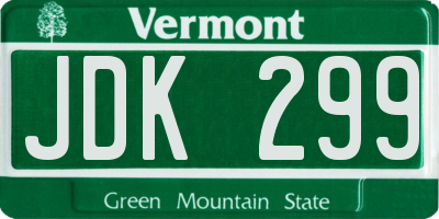 VT license plate JDK299