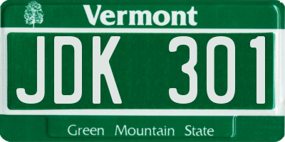VT license plate JDK301