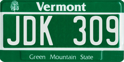 VT license plate JDK309