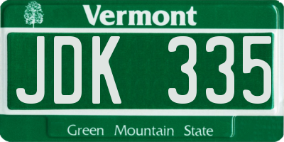 VT license plate JDK335