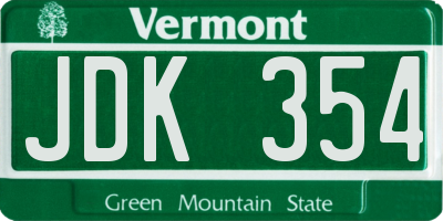 VT license plate JDK354