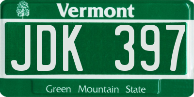VT license plate JDK397