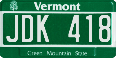 VT license plate JDK418