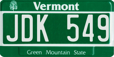 VT license plate JDK549