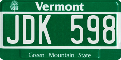VT license plate JDK598