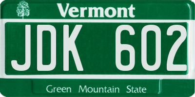 VT license plate JDK602