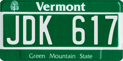 VT license plate JDK617
