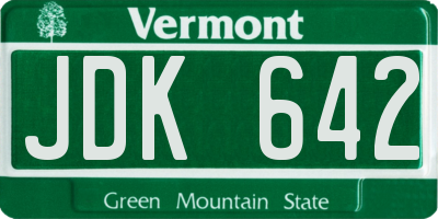 VT license plate JDK642