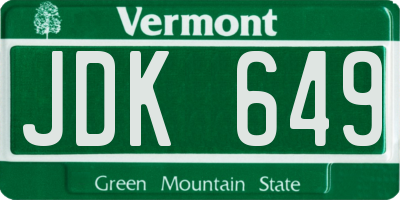 VT license plate JDK649