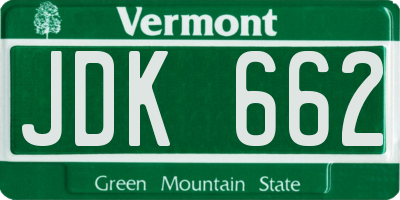 VT license plate JDK662
