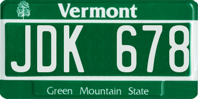 VT license plate JDK678
