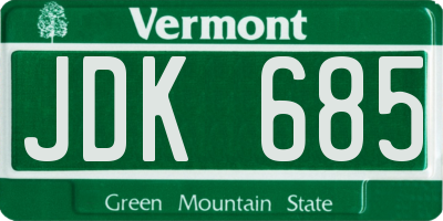 VT license plate JDK685
