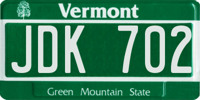 VT license plate JDK702