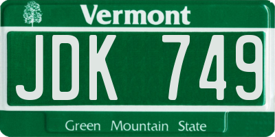 VT license plate JDK749