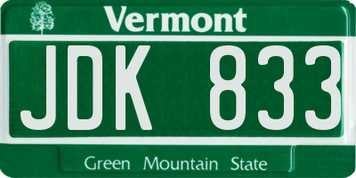 VT license plate JDK833