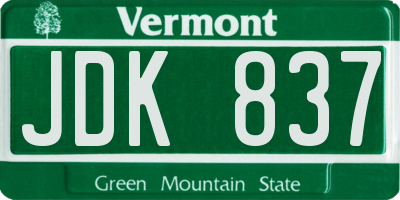 VT license plate JDK837