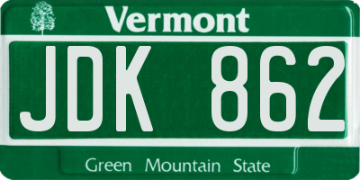 VT license plate JDK862
