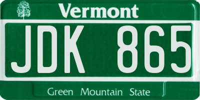 VT license plate JDK865