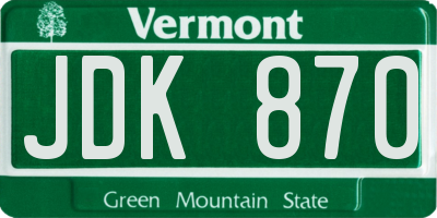 VT license plate JDK870