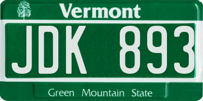 VT license plate JDK893