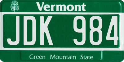 VT license plate JDK984