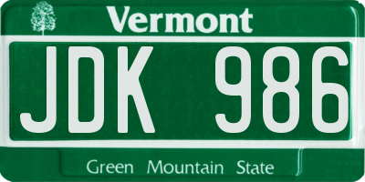VT license plate JDK986