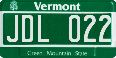 VT license plate JDL022