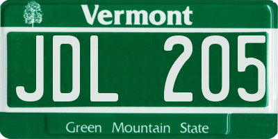 VT license plate JDL205