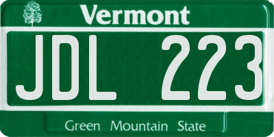 VT license plate JDL223