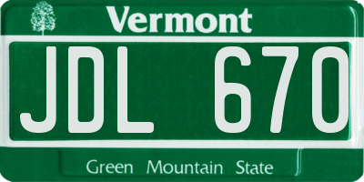 VT license plate JDL670