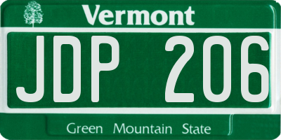 VT license plate JDP206