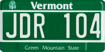 VT license plate JDR104