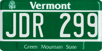VT license plate JDR299