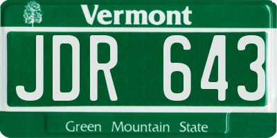 VT license plate JDR643