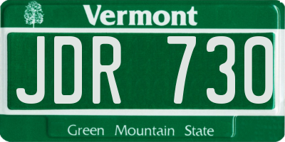 VT license plate JDR730