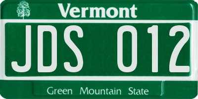 VT license plate JDS012