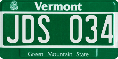 VT license plate JDS034