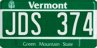 VT license plate JDS374
