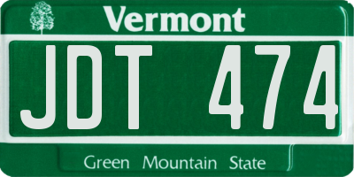 VT license plate JDT474