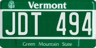 VT license plate JDT494