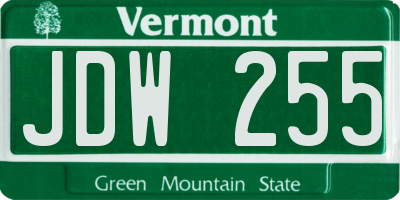 VT license plate JDW255