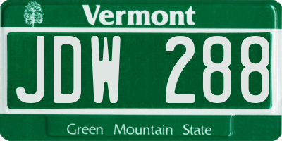 VT license plate JDW288