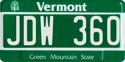 VT license plate JDW360