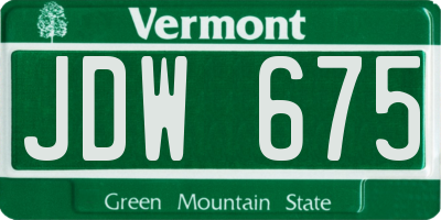 VT license plate JDW675