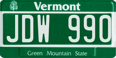 VT license plate JDW990