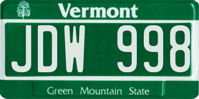 VT license plate JDW998
