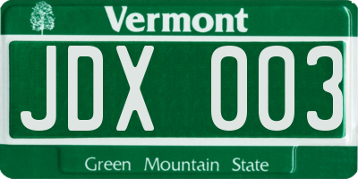 VT license plate JDX003